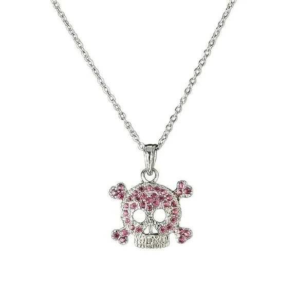 Pinkdiva Jewelry - Pink Austrian Crystal Rhinestone Skull Pendant Necklace Silver Plated Chain